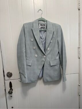 Walter Baker Light Blue Plaid Double-Breasted Blazer